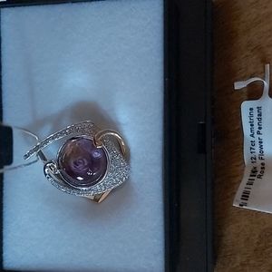 Ametrine rose flower pendant with chain in 14K gold